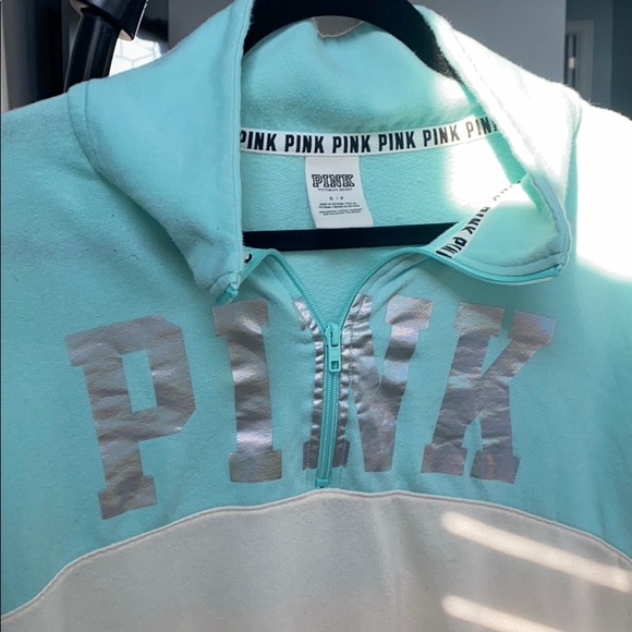 PINK quarter zip pullover with shiny letters - Picture 2 of 6